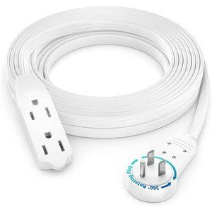 Cable 15 Ft 360° Rotating Flat Plug Extension Cord/Wire,  3 Outlet ExtensionWire
